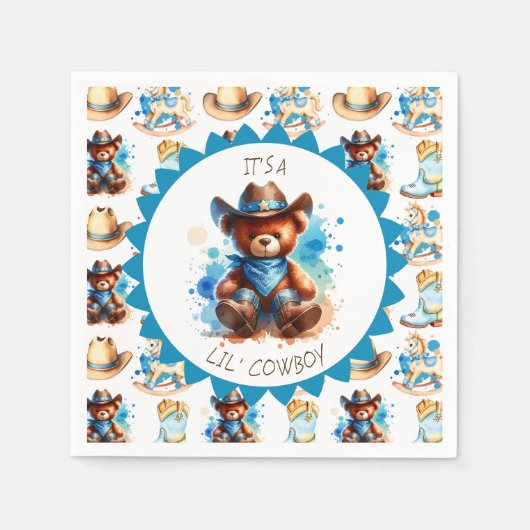 Serviette En Papier Un garçon | Le Baby shower du garçon Cowboy Teddy (Devant)