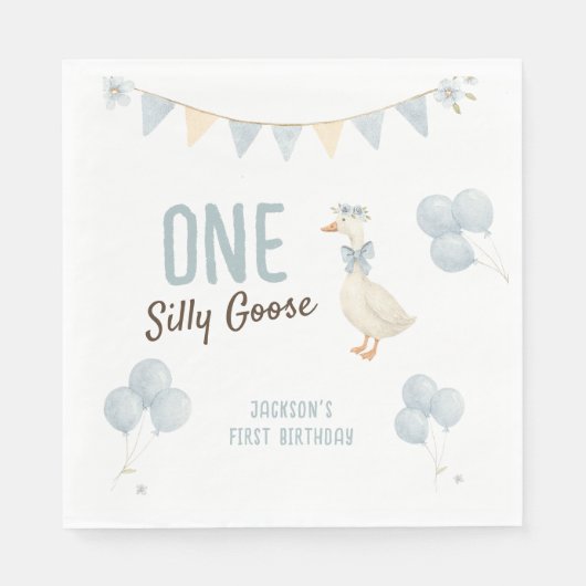 Serviette En Papier Un Garçon Silly Goose Premier anniversaire (Devant)