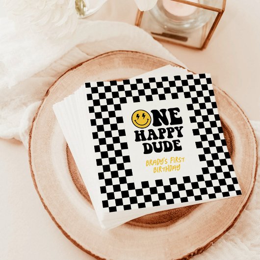 Serviette En Papier Un heureux Mec 1er anniversaire, À damiers serviet