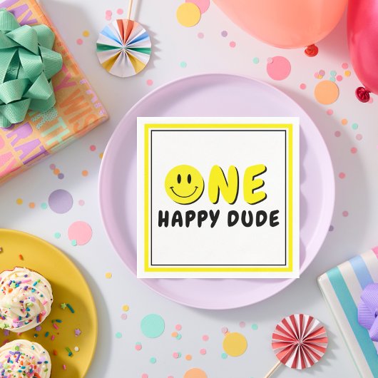 Serviette En Papier Un heureux Mec 1er anniversaire fête Jaune Smiley