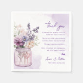 Serviette En Papier Un joli message de Merci de Mariage Floral Violet (Devant)