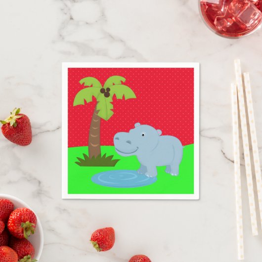 Serviette En Papier Un joli safari dans la jungle hippo (En situation)