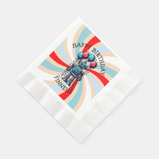 Serviette En Papier Un joyeux anniversaire pour un garçon à thème robo (Coin)