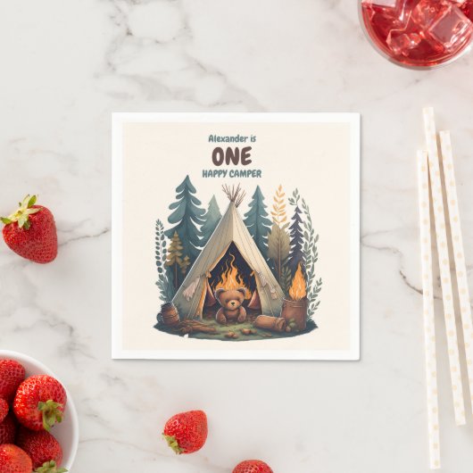 Serviette En Papier Un Joyeux Camper Bois Garçons 1er anniversaire (En situation)