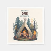 Serviette En Papier Un Joyeux Camper Bois Garçons 1er anniversaire (Devant)