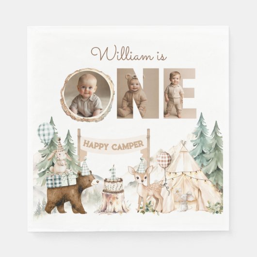 Serviette En Papier Un Joyeux Camper Photo Premier anniversaire (Devant)
