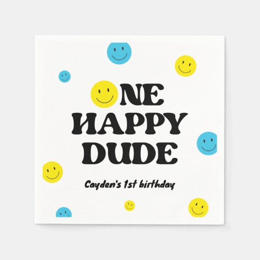 Serviette En Papier Un joyeux mec souriant visage fête d'anniversaire (Devant)