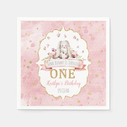 Serviette En Papier Un lapin devient un 1er anniversaire (Devant)