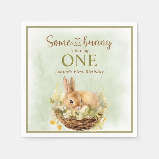 Serviette En Papier Un lapin est un 1er anniversaire (Devant)