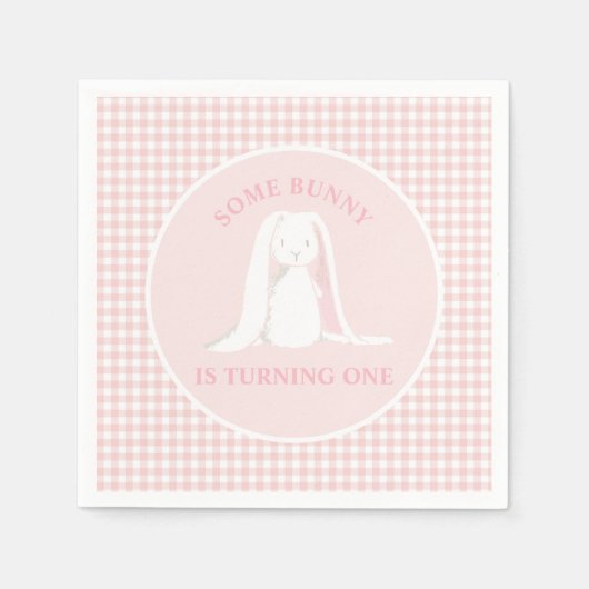 Serviette En Papier Un lapin est un rose En vichy anniversaire (Devant)