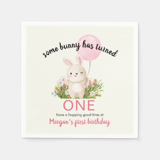 Serviette En Papier Un Lapin Est Une Simple Mignonne Filles 1Er Annive (Devant)