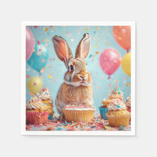 Serviette En Papier Un lapin gai fête avec des cupcakes