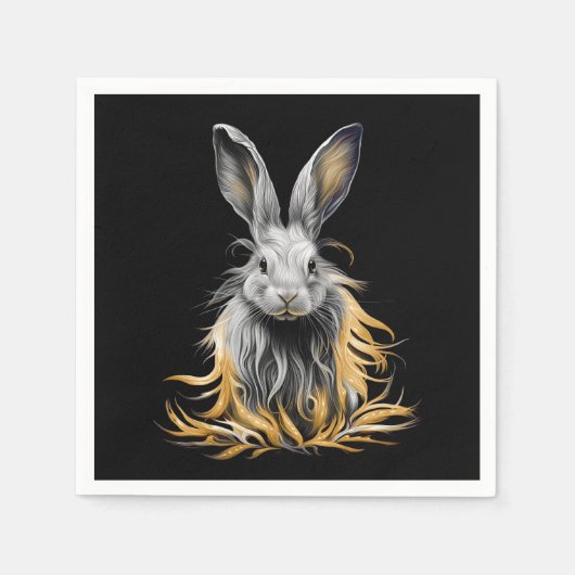 Serviette En Papier Un lapin gris génial en feu (Devant)