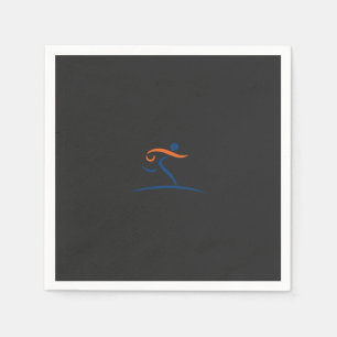 Serviette En Papier un logo bleu et orange avec un homme qui court