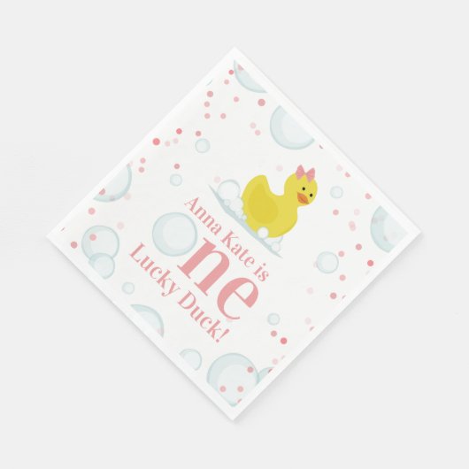 Serviette En Papier Un Lucky Canard rose Premier anniversaire fête (Coin)