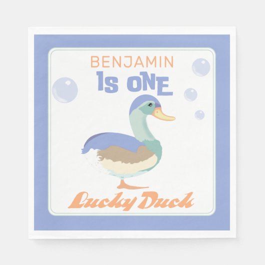 Serviette En Papier Un Lucky Duck & Bubbles Premier Anniversaire Paste (Devant)