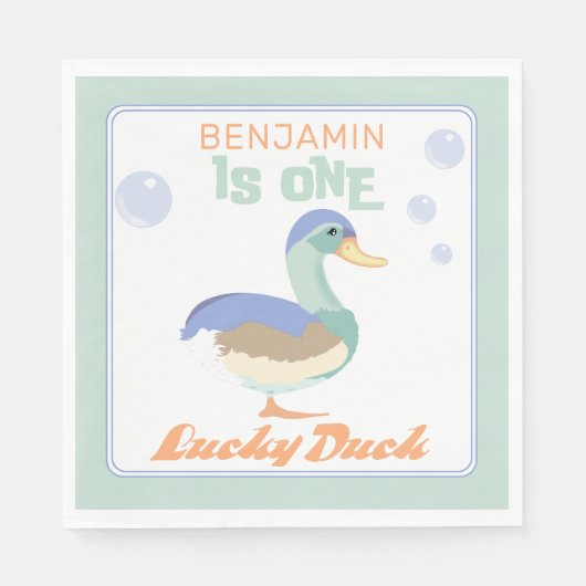 Serviette En Papier Un Lucky Duck & Bubbles Premier Anniversaire Paste (Devant)