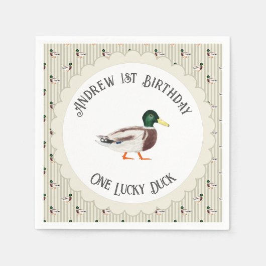 Serviette En Papier Un Lucky Duck Mallard 1er anniversaire (Devant)