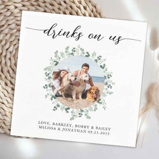 Serviette En Papier Un Mariage Élégant Boissons Sur Nous Photo Pet Chi