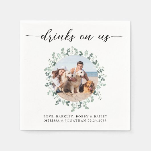 Serviette En Papier Un Mariage Élégant Boissons Sur Nous Photo Pet Chi (Devant)