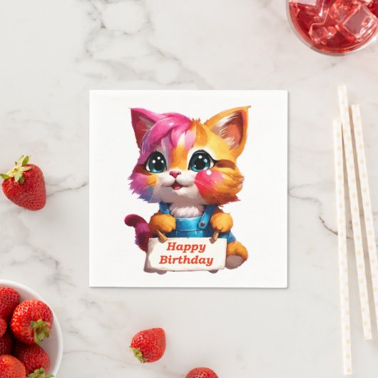 Serviette En Papier Un marrant chaton d'anniversaire (En situation)
