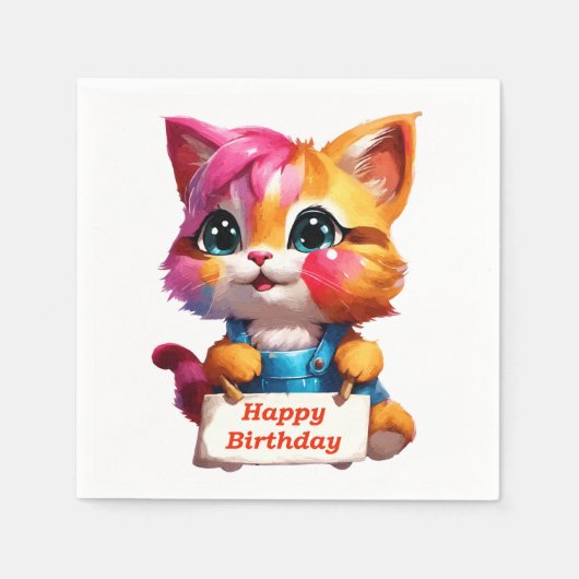 Serviette En Papier Un marrant chaton d'anniversaire (Devant)