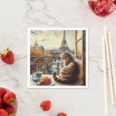 Serviette En Papier Un matin à Paris | Chat au gingembre dans un café (En situation)