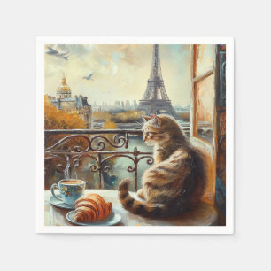 Serviette En Papier Un matin à Paris Chat au gingembre dans un café