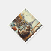 Serviette En Papier Un matin à Paris | Chat au gingembre dans un café (Coin)