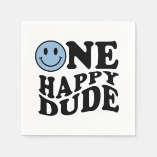Serviette En Papier Un mec heureux Blue Retro Preppy Smile Anniversa