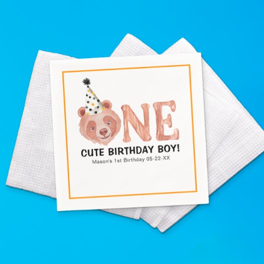 Serviette En Papier Un mignon Anniversaire Garçon Bear Napkins - 1er A