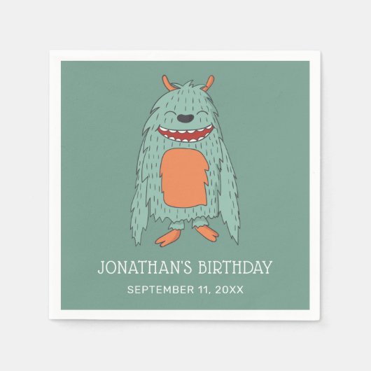 Serviette En Papier Un mignon monstre drôle. Enfants garçon fête anniv (Devant)