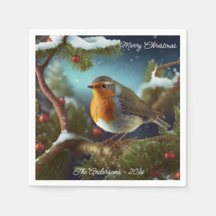 Serviette En Papier Un mignon Robin sur une plaque en papier de Noël