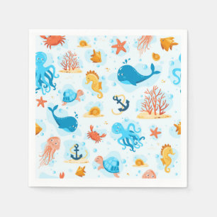 Serviette En Papier Un monde sous-marin mignon. Aquatique. Vie océaniq