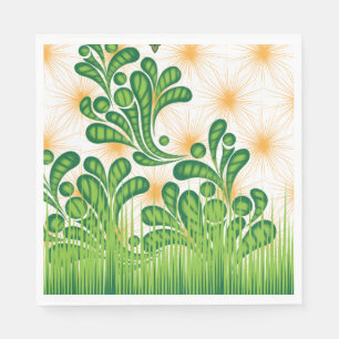 Serviette En Papier Un motif artistique vert et or représentant un arb
