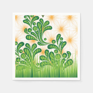 Serviette En Papier Un motif artistique vert et or représentant un arb