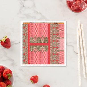 Serviette En Papier un motif de point de croix avec une bordure rouge
