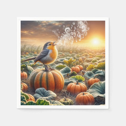 Serviette En Papier Un oiseau chante sur un Citrouille (Devant)