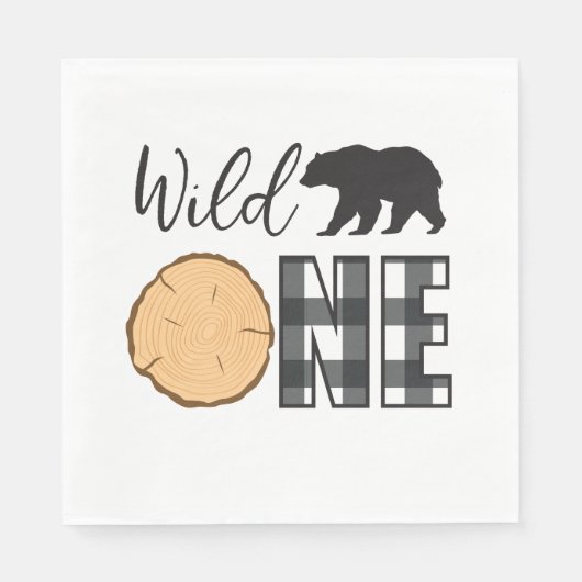 Serviette En Papier Un Ours sauvage noir Buffle plaqué premier anniver (Devant)