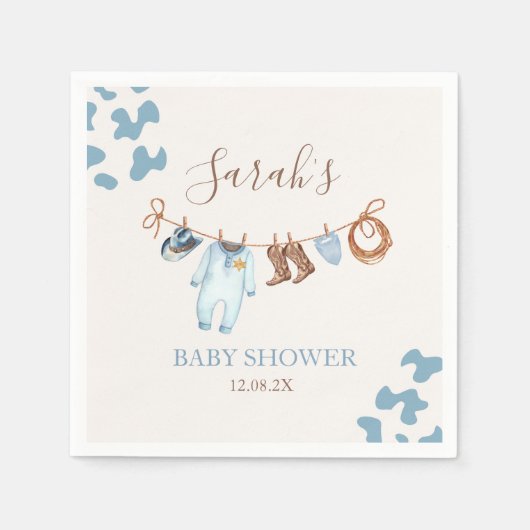 Serviette En Papier Un petit Baby shower bleu cowboy (Devant)