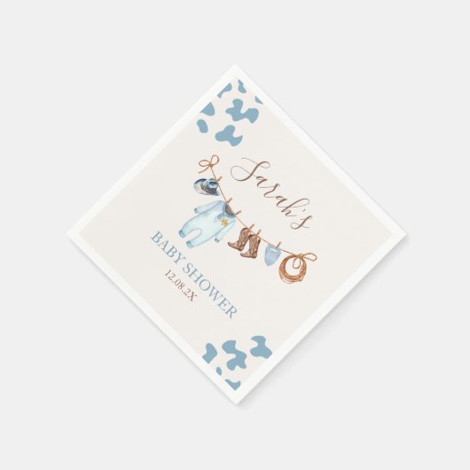 Serviette En Papier Un petit Baby shower bleu cowboy (Coin)