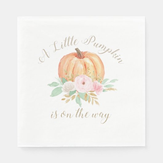 Serviette En Papier Un Petit Baby shower Citrouille rose fleuri (Devant)