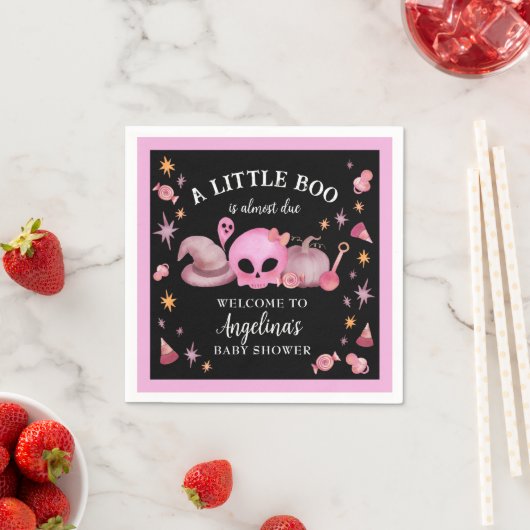 Serviette En Papier Un petit Baby shower d'Halloween rose et noir (En situation)