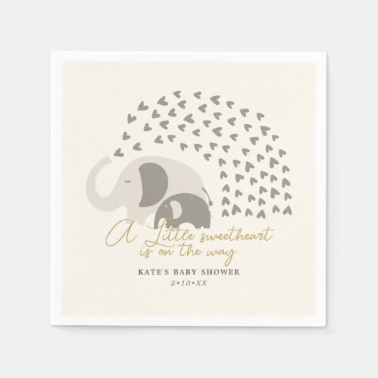 Serviette En Papier Un petit Baby shower neutre d'éléphant amoureux (Devant)