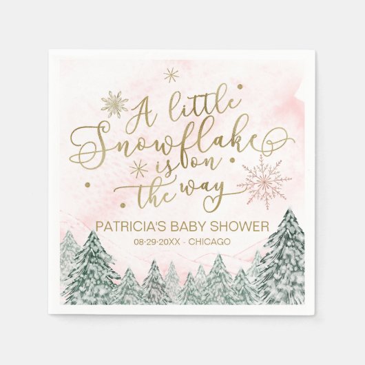Serviette En Papier Un petit Baby shower rose Snowflake (Devant)