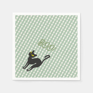 Serviette En Papier Un petit Boo est dû Olive Gingham Chat Noir