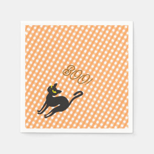 Serviette En Papier Un petit Boo est dû Orange Gingham Chat Noir