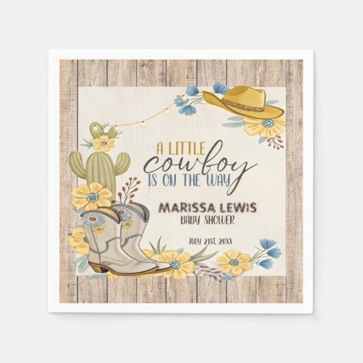 Serviette En Papier Un Petit Cow-boy Est En Chemin Bleu Yellow Western (Devant)