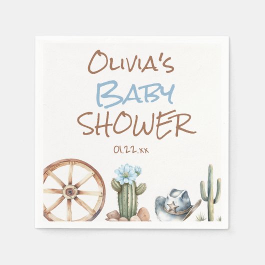 Serviette En Papier Un petit Cowboy Bleu Brown West Baby Boy Douche (Devant)