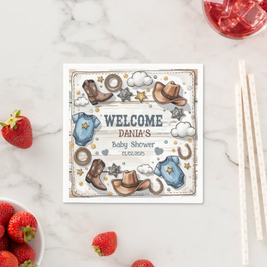 Serviette En Papier Un petit cowboy est sur le chemin Baby shower (En situation)